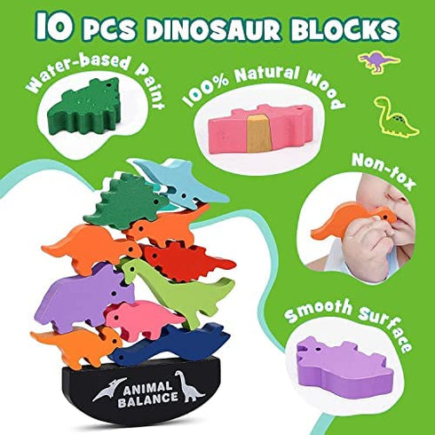 Dinosaur Stacking Toys for Kids 3-5, Wooden Building Blocks for 4-8 Year Old Boys Girls, Early Educational Montessori Toys for Toddlers, Boys STEM Toys Age 2 3 4 5 for Birthday Gifts