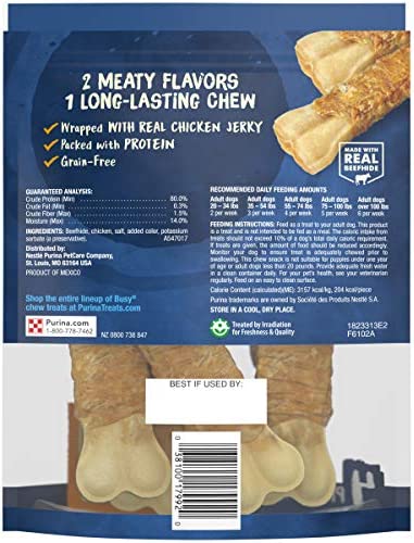 Purina Busy Grain Free Small/Medium Breed Dog Jerky Rawhide Treats, Jerky Wraps Beefhide & Chicken - (5) 4 ct. Pouches