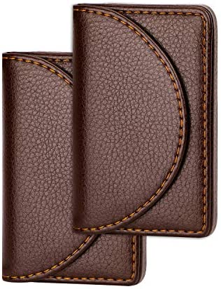 Ocadux Leather Business Card Holder Case for Men or Women Pocket Business Card Wallet Name Card Case Holder with Magnetic Shut, Holds 25 Business Cards, Coffee