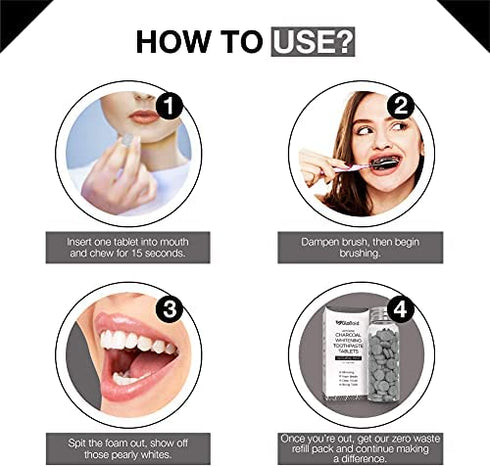 GloBoid Charcoal Toothpaste Tablets with Fluoride, Zero Waste Toothpaste Bits, Eco Friendly Toothpaste Tabs, Plastic Free Toothpaste Bites - 1 Month Supply - 62 Count - Mint