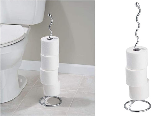 iDesign 68600EU Orbinni Metal Toilet Tissue Roll Reserve for Bathroom, Compact Squiggle Organizer Caddy, Holds 4 Rolls of Paper, Chrome