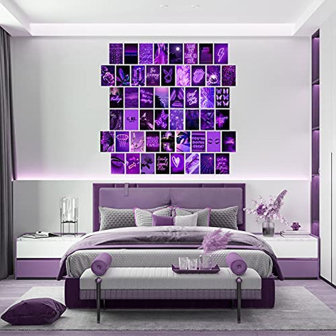 WOONKIT Purple Wall Collage Kit Aesthetic Pictures, Wall Decor for Bedroom Aesthetic, Photo Wall Collage, Room Decor for Teen Girls, Purple Wall Decor, Collage Kit, Trendy Teen, 50PCS 4x6 INCH