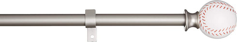 Amazon Basics Decorative 5/8" Curtain Rod with Baseball Finials, 86"-120"
