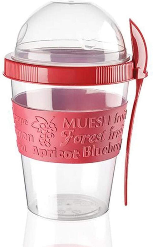 Titiz 20 oz Cereal On the Go Cups Portable Lux Yogurt Cereal To-Go Container with Top Lid Granola & Fruit Compartment (Red)