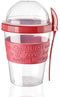 Titiz 20 oz Cereal On the Go Cups Portable Lux Yogurt Cereal To-Go Container with Top Lid Granola & Fruit Compartment (Red)