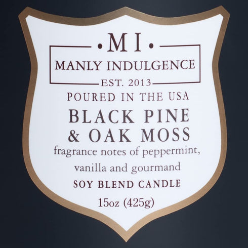 Manly Indulgence Black Pine & Oak Moss Scented Jar Candle, Signature Collection, Soy Wax Blend, Wooden Wick, 15oz, Gray