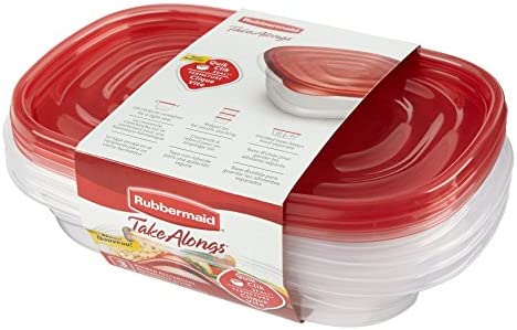 Rubbermaid TakeAlongs Divided Rectangular Food Storage Containers, 3.7 Cup, Tint Chili, 3 Count