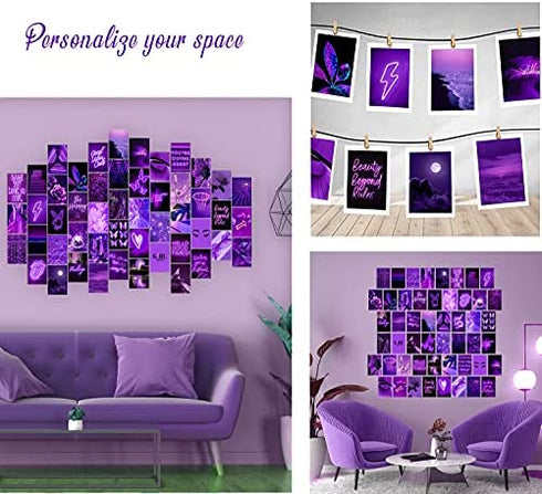 WOONKIT Purple Wall Collage Kit Aesthetic Pictures, Wall Decor for Bedroom Aesthetic, Photo Wall Collage, Room Decor for Teen Girls, Purple Wall Decor, Collage Kit, Trendy Teen, 50PCS 4x6 INCH