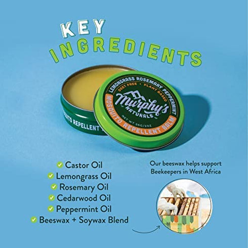 Murphy's Naturals Mosquito Repellent Balm | Plant Based, All Natural Ingredients | DEET Free | Travel/Pocket Size | 0.75 oz