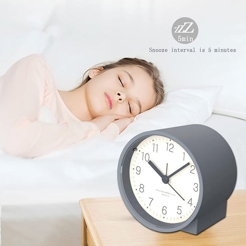 AA Battery Operated Analog Alarm Clock Silent Non Ticking Ascending Beep Sounds Snooze Light Functions Easy Set Gray