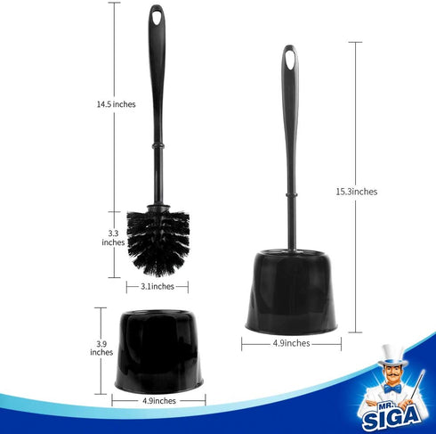 MR.SIGA Toilet Brush with Holder, Pack of 3, Black