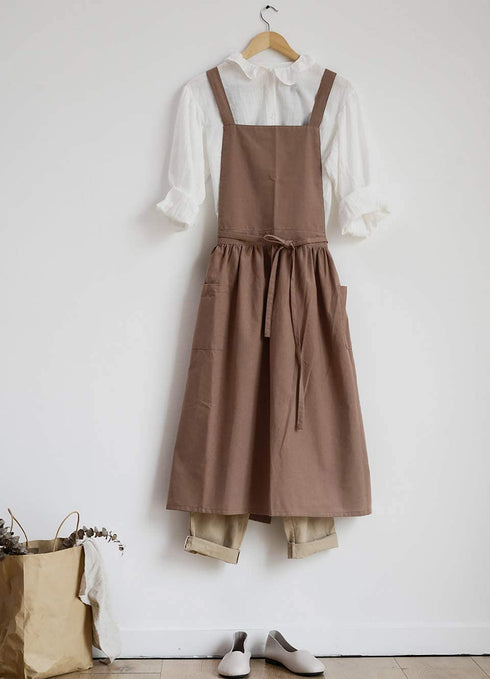 Cotton Linen Apron Japanese Style Waterproof Aprons With Pockets for Kitchen Cafe Flower Shop Smock (Light Brown)