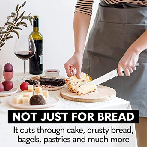 Orblue Serrated Bread Knife with Upgraded Stainless Steel Razor Sharp Wavy Edge Width - Bread Cutter Ideal for Slicing Homemade Bread, Bagels, Cake (8-Inch Blade with 5-Inch Handle)