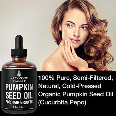 Organic Pumpkin Seed Oil For Hair Growth by Hair Thickness Maximizer. Pure, Cold Pressed, Vegan Pumpkin Seeds Extract to Stop Hair Loss For Men & Women. Hair Treatment Serum. Replenish Hair Follicles
