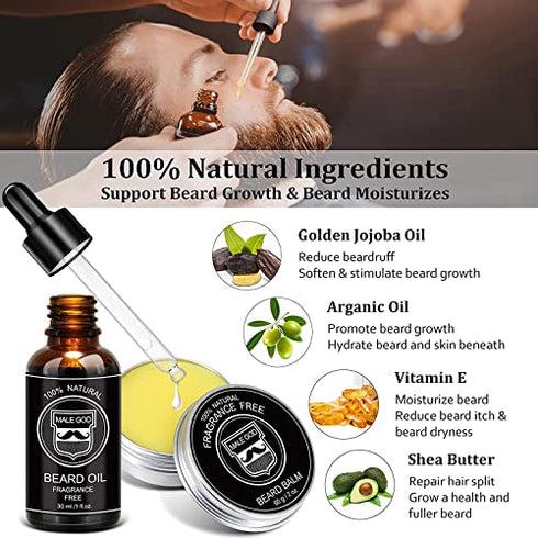 Christmas Gifts for Men - Beard Kit for Men's Gifts with Beard Oil, Beard Balm, Beard Brush, Comb, Scissors, Ebook, Stocking Stuffers for Men - Birthday Gifts for Husband Dad Boyfriend Brother Grandpa