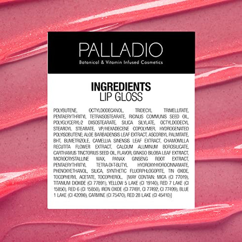 Palladio Lip Gloss, Non-Sticky Lip Gloss, Contains Vitamin E and Aloe, Offers Intense Color and Moisturization, Minimizes Lip Wrinkles, Softens Lips with Beautiful Shiny Finish, Champagne