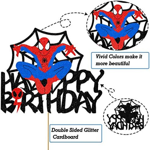 Glorymoment Cake Decor for Spiderman Happy Birthday Cake Topper for Boys Men Birthday Party, Glitter Happy Birthday Cake Topper for Spider-man Superhero Theme Birthday Party Decor (6.7’’ x5.51’’ )