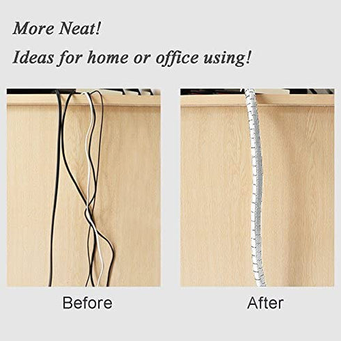 Cable Wires Organizer, Jelanry Coiled Tube Cable Management PC Cinema TV Cables Sleeve with Cord Organizer Clip Hide Wires Cover Cables, to Keep Desk Tidy, to Protect Cable from Pet's Bite White
