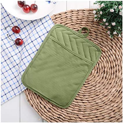 Anyi Pot Holders for Kitchen Heat Resistant, Cotton Hot Pads for Kitchen Counter Table, Green Kitchen Pot Holders with Pocket