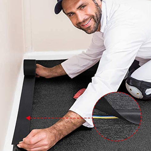 1 Piece (24 Feet in Length) Black Cable Floor Strip Carpet Floor Cord Cover Cable Protector Cable Management, Protect Cords and Prevent a Trip Hazard