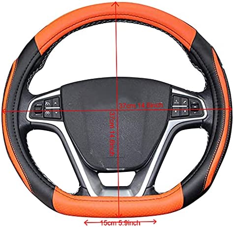 BuilLLin D Cut Steering Wheel Cover - D Shaped Flat Bottom Microfiber Leather Anti-Skid Breathable Fit 14.5"-15" (Orange)