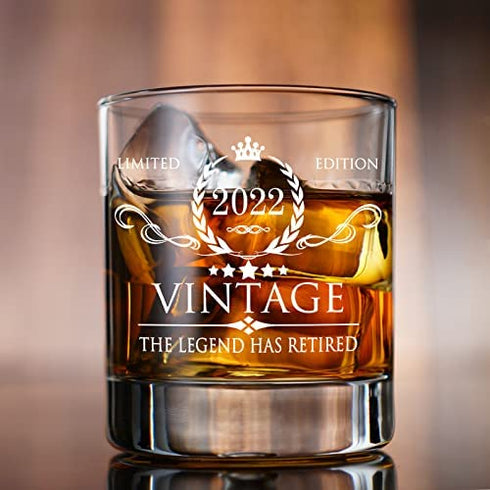 AOZITA Retirement Gifts for Men Whiskey Glass - The Legend Has Retired 2022- Limited Edition Retirement Gifts Idea for Coworkers, Friends, Him/Her - 11 oz