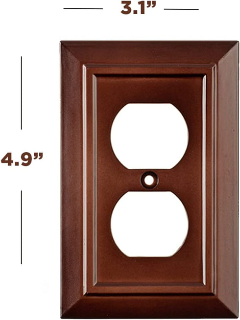 Pack of 4 Wall Plate Outlet Switch Covers by SleekLighting | Decorative Dark Brown Mahogany Look | Variety of Styles: Decorator / Duplex / Toggle / & Combo | Size: 1 Gang Duplex