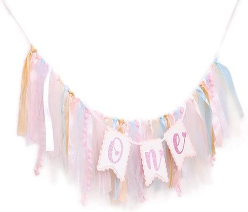 Pink Sweetheart One Birthday Banner - Pink Tutu Skirt High Chair Banner , 1st Birthday Party Gifts for Girls , Pink Bow-knot Decoration , Birthday Party Decorations , Photo Decoration Props , Valentines Day Banner