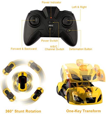 EpochAir Wall Climbing Remote Control Car Dual Mode 360° Rotating RC Stunt Cars with Headlight Rechargeable Toys for Boys Gift for 4 5 6 7 8-12 Year Old Kids (Transformers)