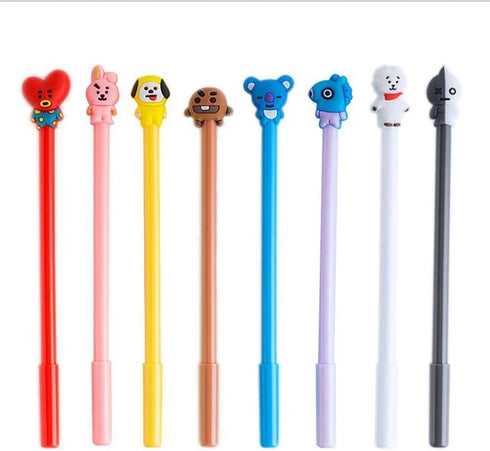 BTS Cartoon Animal Pens Black Ink Writing Pen Set Plastic Creative Gel Pens Office School Children Gift Stationery Supplies Set?8PCS)