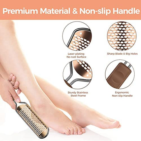 Foot File Foot Scrubber Pedicure - Callus Remover for Feet Easkep Professional Foot Grater Rasp Foot Scraper Corns Callous Removers Dry Skin Cracked Dead Skin Remover for Dry and Wet Feet (Golden)