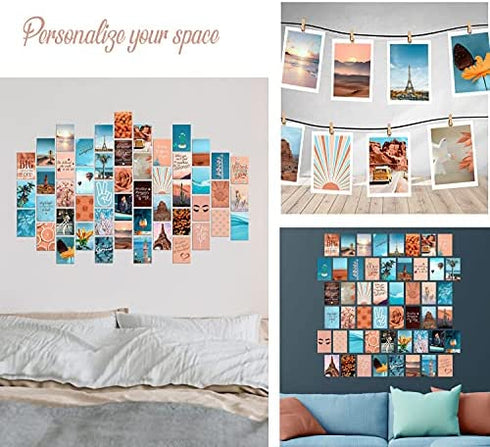 WOONKIT Peach Teal Wall Collage Kit Aesthetic Pictures, Collage Kit for Wall Aesthetic, Aesthetic Wall Collage, Cute Room Decor for Teen Girls, Trendy Teen Peach Teal Collage Kit, 50pcs 4x6 inch