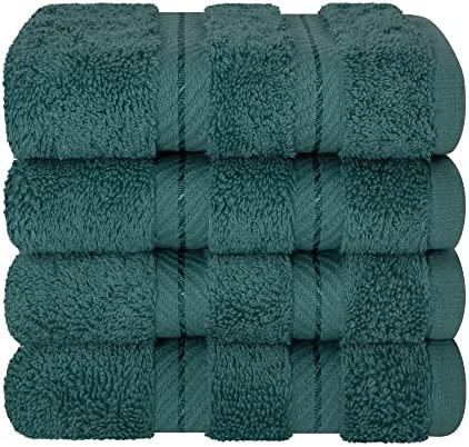 American Soft Linen Washcloths for Bathroom, 100% Turkish Cotton Washcloth Set of 4, 13x13 in Soft Washcloths for Body and Face, Wash Rags for Kitchen, Baby Washcloths, Colonial Blue Washcloths