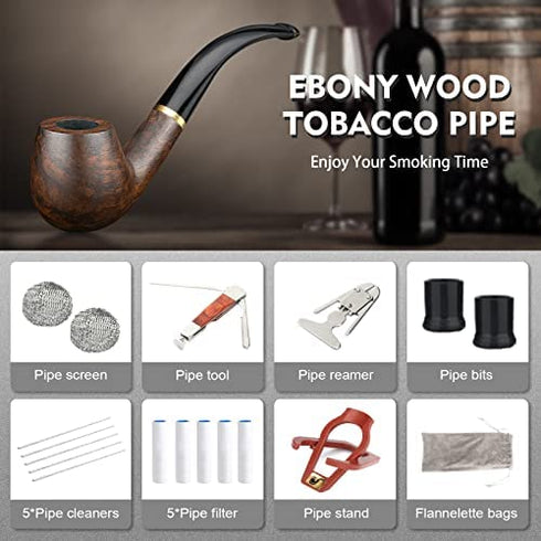 Scotte Tobacco Pipe Handmade Ebony Wood Root Smoking Pipe Gift Box and Accessories