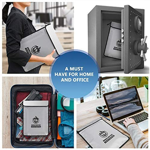 Upgraded Two Pockets Fireproof Document Bag (2000?), andyer 15”x 11”Waterproof and Fireproof Money Bag with Zipper, Fire Safe Storage for Valuables,Money,Jewelry,Legal Documents,File and Tablet