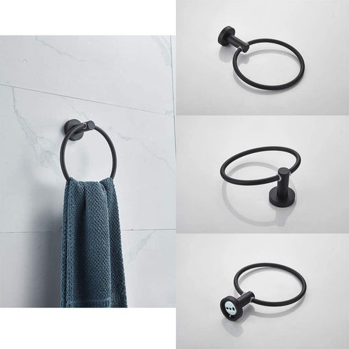 Cavoli Bathroom Accessories Set 2-Piece Aluminum Towel Ring, Toilet Paper Holder, Rustproof Wall Mounted Matte Black Finish