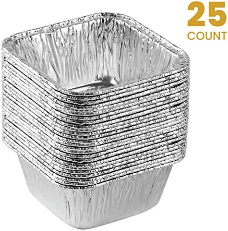 Plasticpro Disposable 4.25'' X 4.25 X 2'' Inch Square Aluminum Tin Foil Baking Pans Bakeware - Cookware Perfect for Baking Cakes,Brownies,Bread, Meatloaf, Lasagna, Pack of 25