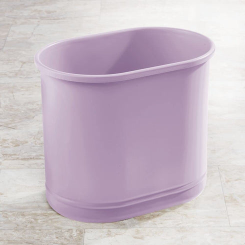 mDesign Slim Oval Metal Trash Can, Small Wastebasket, Garbage Receptacle Bin for Bathrooms, Powder Rooms, Kitchens, Home Offices - Light Purple