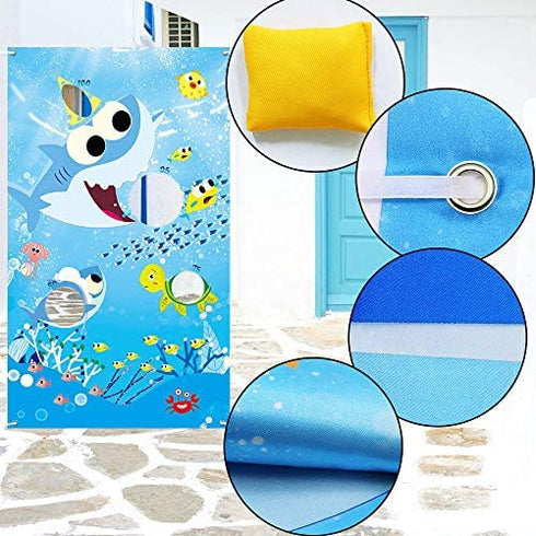 Shark Toss Games with 3 Been Bag Little Shark Party Supplies Been Bag Toss Games Party Games for Kids and Adults in Under the Sea, Shark Theme party Baby Shower Kids’ Birthday Party Summer Pool Game