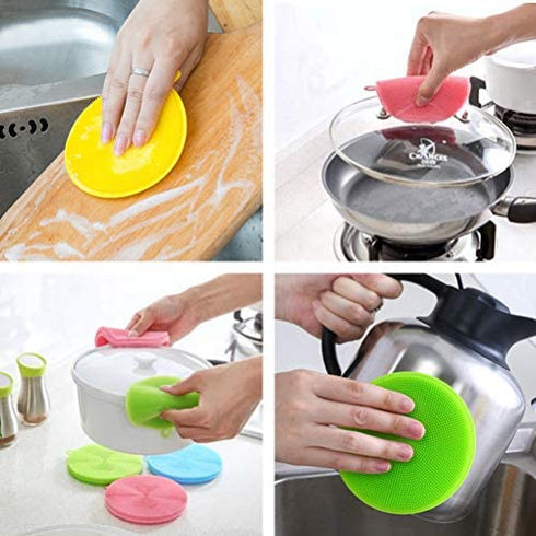 Emoly 6 Pack Food Grade Reusable Sponges for Dishes? Heat Resistant and Without Bpa?Double Sided Silicon Brush, 6 Colors, 6 Count