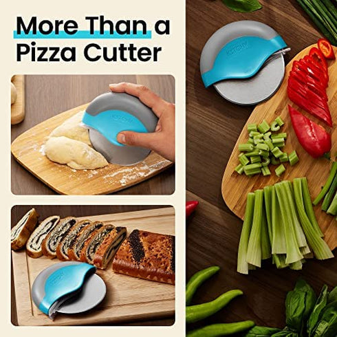 Kitchy Pizza Cutter Wheel - No Effort Pizza Slicer with Protective Blade Guard and Ergonomic Handle - Super Sharp and Dishwasher Safe (Blue)