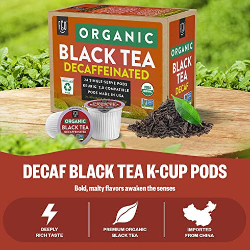 Organic Decaf Black Tea K-Cup Pods, 24 Pods by FGO - Keurig Compatible - Premium Decaffeinated Black Tea is USDA Organic, Non-GMO, & Recyclable