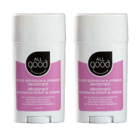 All Good Deodorant, No Aluminum, Vegan (Rose Geranium & Jasmine)(2-Pack)
