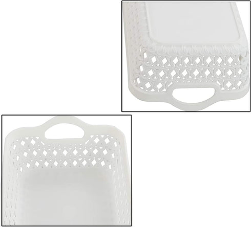 HOMMP 12-Pack White Plastic Woven Storage Basket Tray with Handle (Mini)