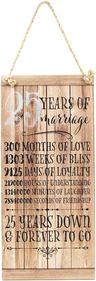 Happy Homewares Beautifully Designed 25th Anniversary Vintage MDF Hanging Plaque with Rope | 25 Years Down & Forever to Go | 12" x 5.5" | Thoughtful Gift Idea