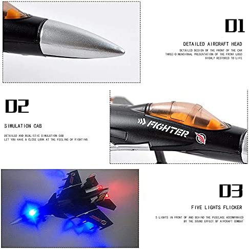 HSOMiD Army Air Force Fighter Jet Toy Military Airplane - Fun Lights and Sounds, Bump and Go Action Pretend Play Kids Aircraft Bomber Plane