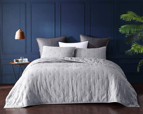 BOURINA Reversible 3-Piece Full Quilt Set - Pre-Washed Microfiber Ultra Soft Lightweight Star Quilted Bedspread Full Coverlet Set, Grey