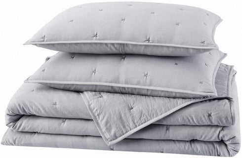 BOURINA Reversible 3-Piece Full Quilt Set - Pre-Washed Microfiber Ultra Soft Lightweight Star Quilted Bedspread Full Coverlet Set, Grey