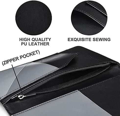Black Server Books For Waitress/Waiter Book with Zipper Money Pocket,Cute Waitress Books Organizer Accessories Fit Server Aprons Note Pads (Black)