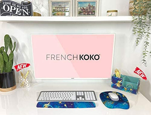French KOKO Mouse Pad with Wrist Support, Cute & Ergonomic Mousepad Gel Support Desktop Padded Wrist Rest Memory Foam for Easy Mouse Movement Used for Computer, Laptop, Home, Office, School